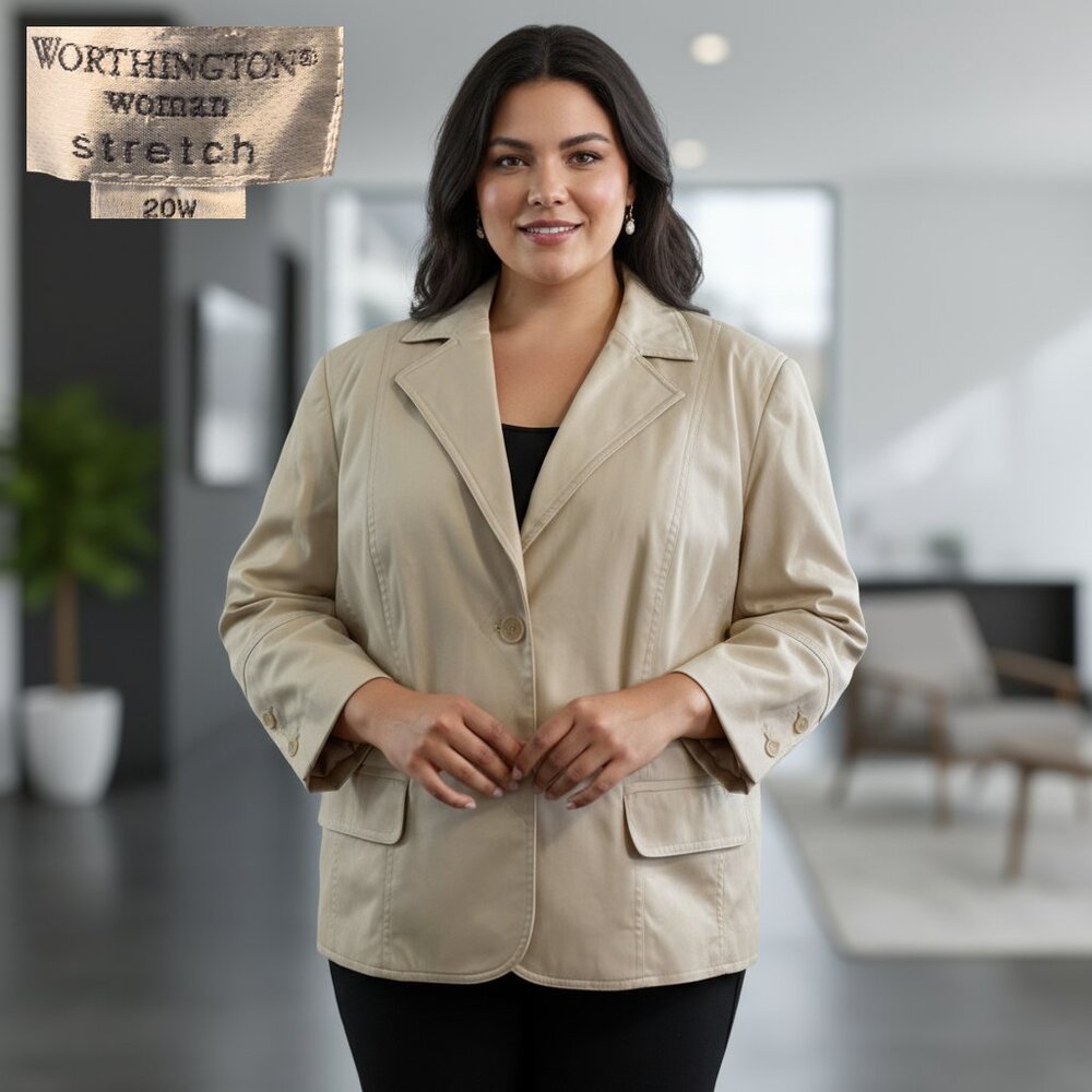 WORTHINGTON Woman Stretch Blazer Jacket Plus Size 20W Cream Ivory